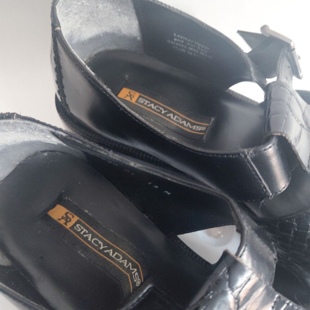 Stacy Adams Black Woven Leather Fisherman Sandals Size 12 Huarache Silver Buckle - Picture 11 of 13